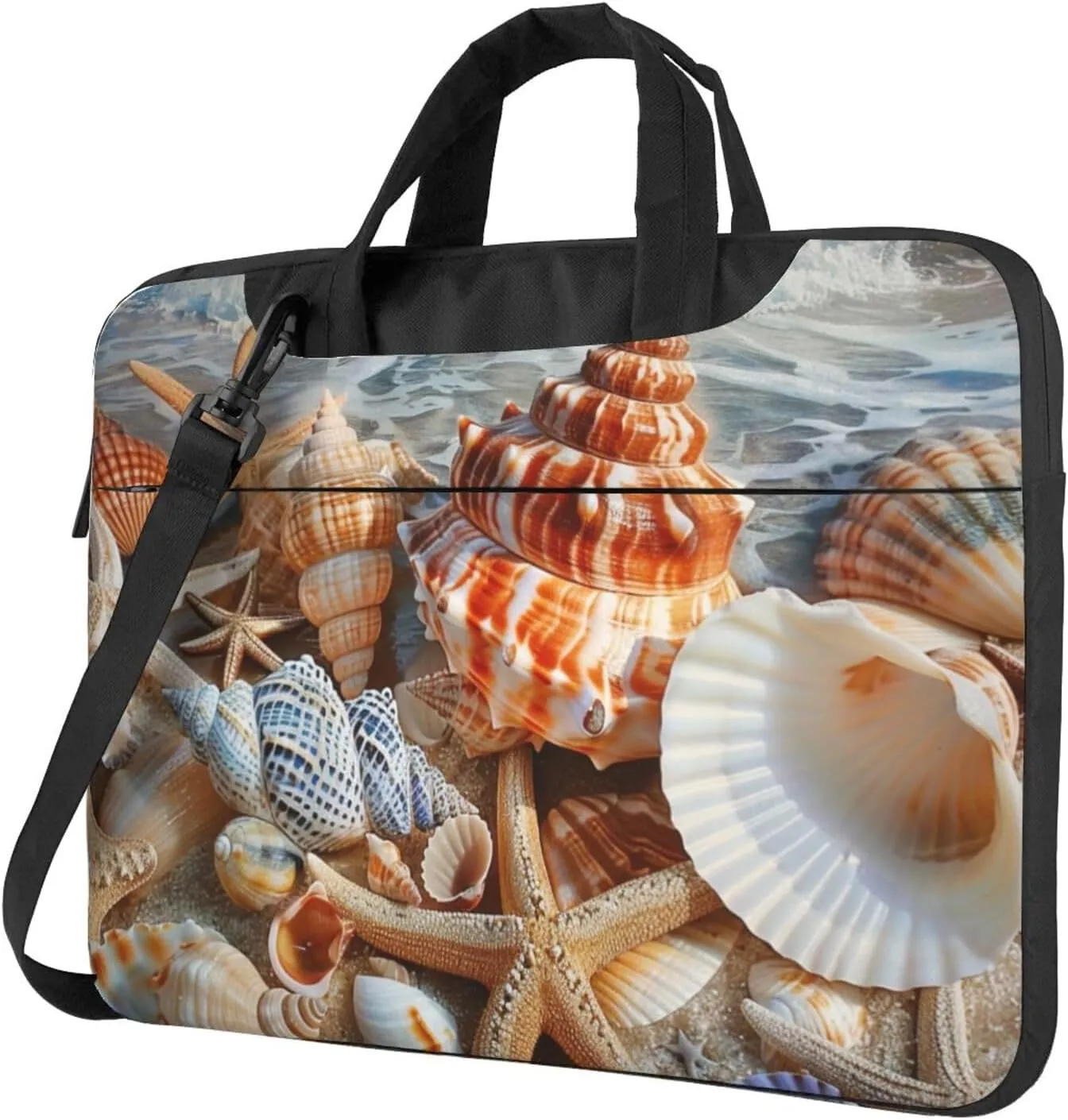Seashell Landscape Beach Printed Laptop Tote Bag Travel Business Computer Bag Work Bag for Men Women