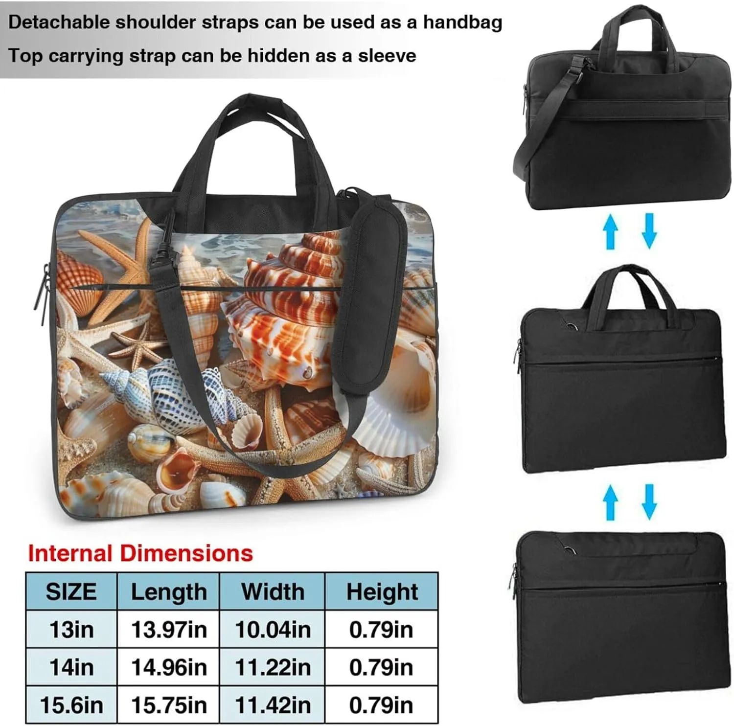 Seashell Landscape Beach Printed Laptop Tote Bag Travel Business Computer Bag Work Bag for Men Women