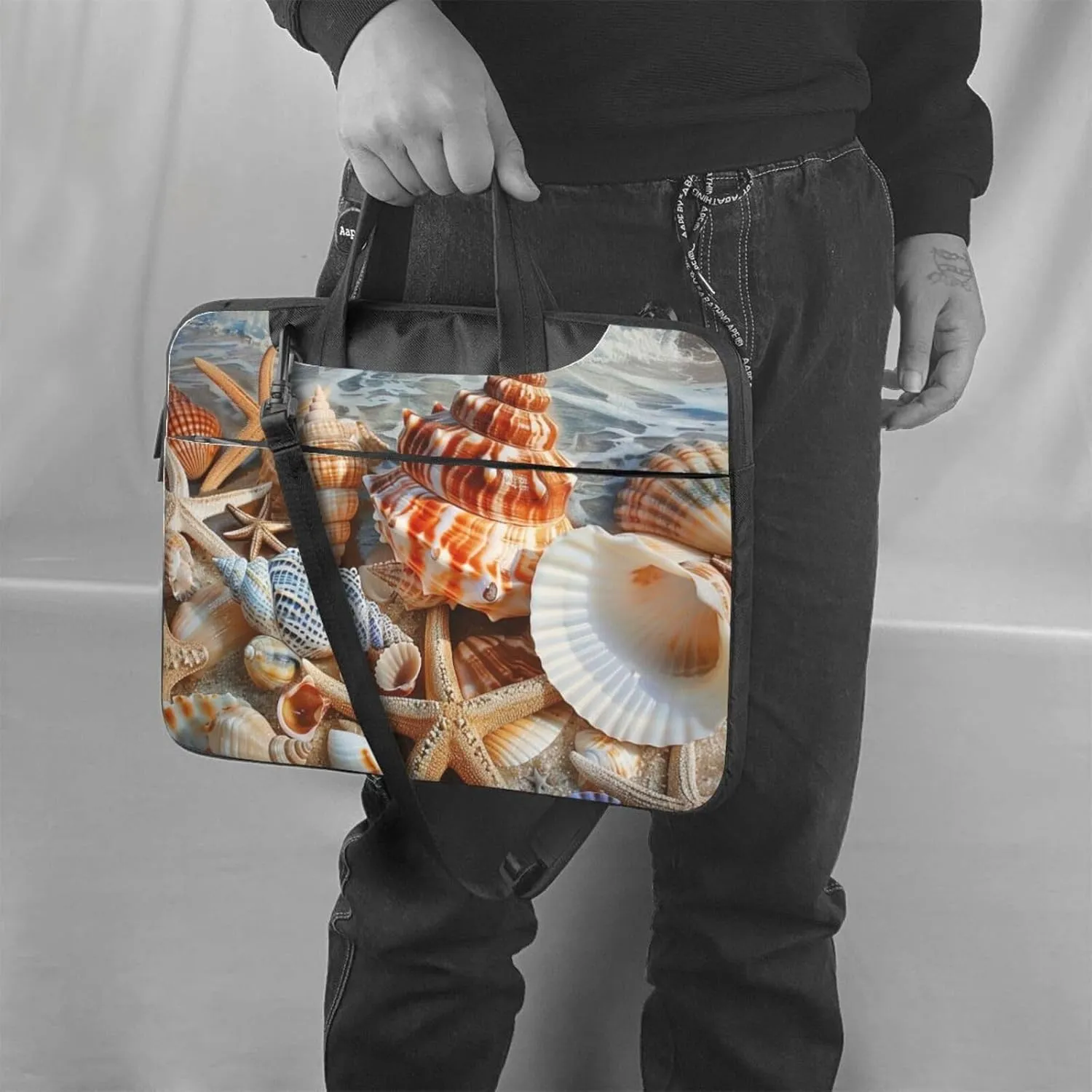 Seashell Landscape Beach Printed Laptop Tote Bag Travel Business Computer Bag Work Bag for Men Women