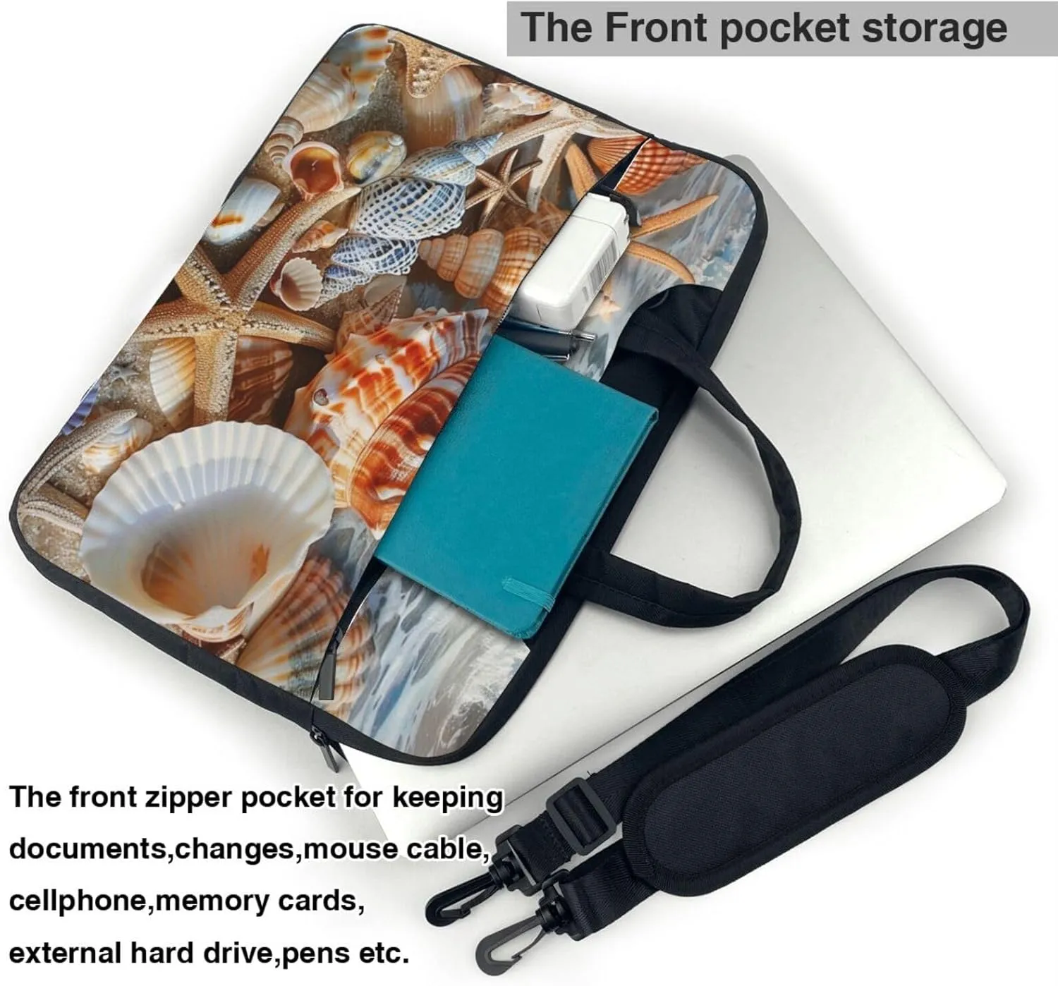 Seashell Landscape Beach Printed Laptop Tote Bag Travel Business Computer Bag Work Bag for Men Women