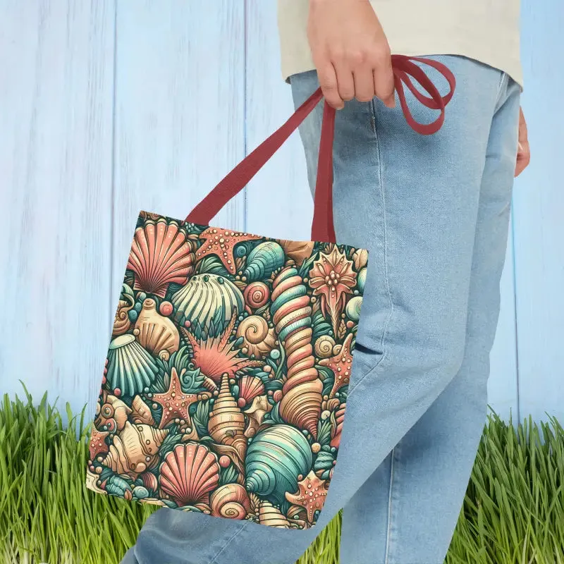 Seashells Tote Bag with Chic Black Cotton Handles