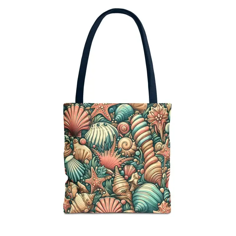 Seashells Tote Bag with Chic Black Cotton Handles