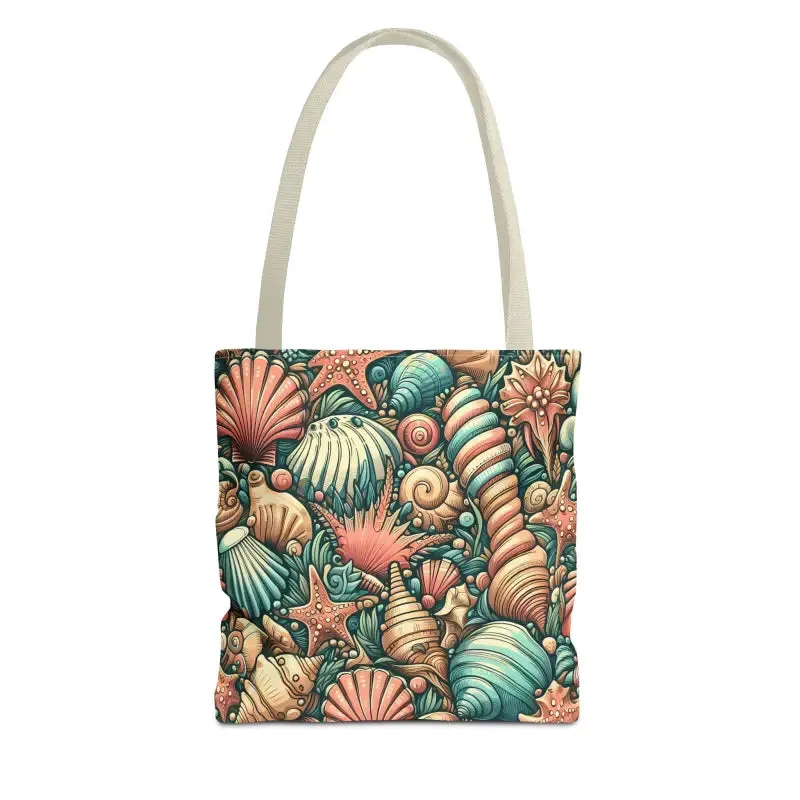 Seashells Tote Bag with Chic Black Cotton Handles