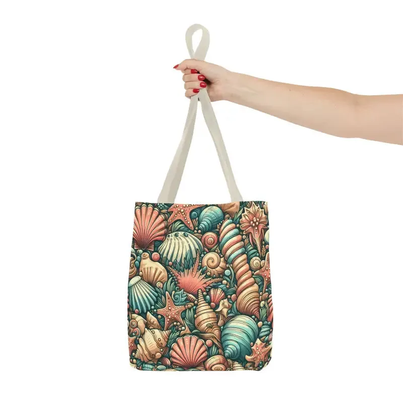 Seashells Tote Bag with Chic Black Cotton Handles