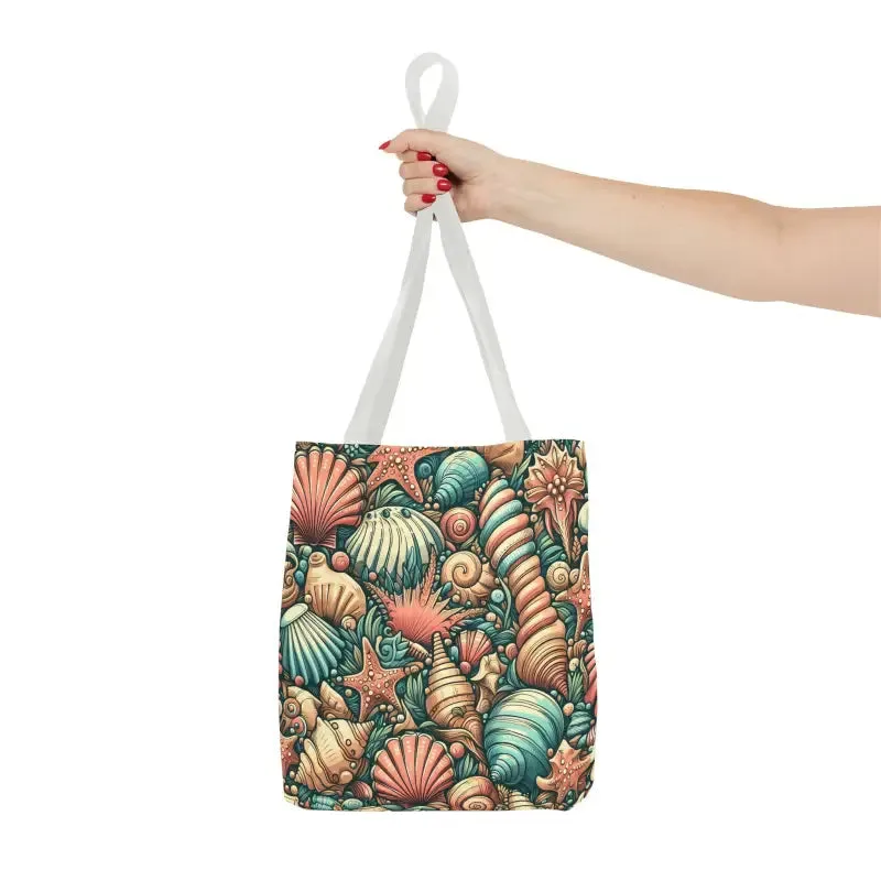 Seashells Tote Bag with Chic Black Cotton Handles