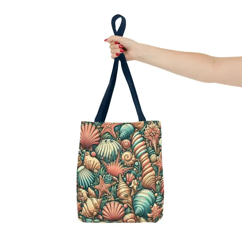 Seashells Tote Bag with Chic Black Cotton Handles