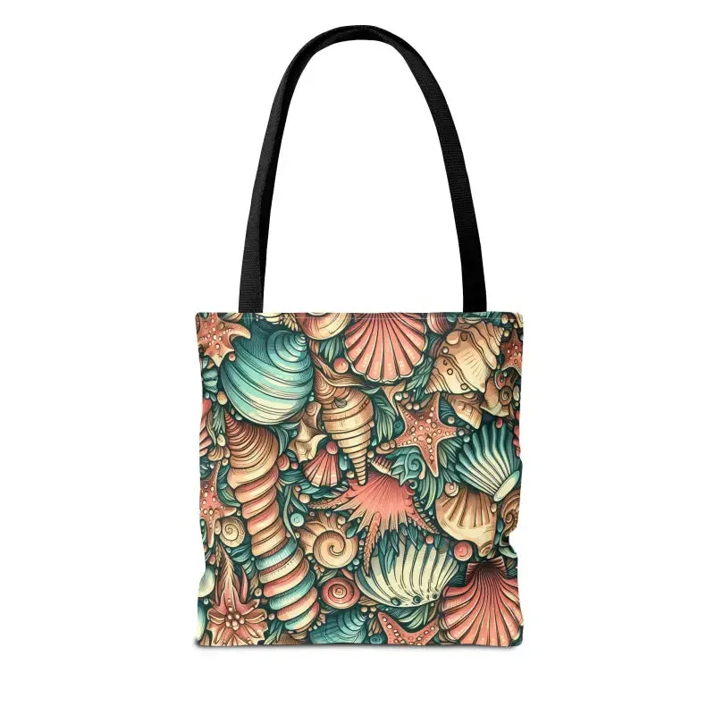 Seashells Tote Bag with Chic Black Cotton Handles