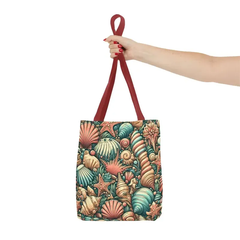 Seashells Tote Bag with Chic Black Cotton Handles