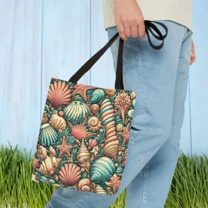 Seashells Tote Bag with Chic Black Cotton Handles