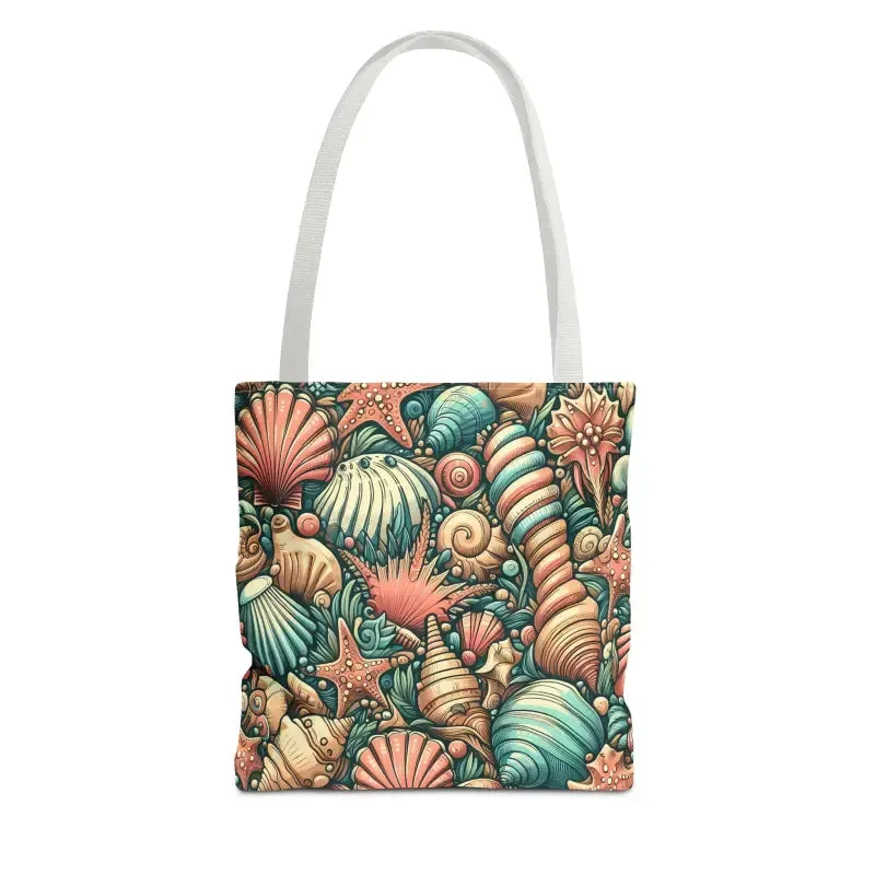 Seashells Tote Bag with Chic Black Cotton Handles