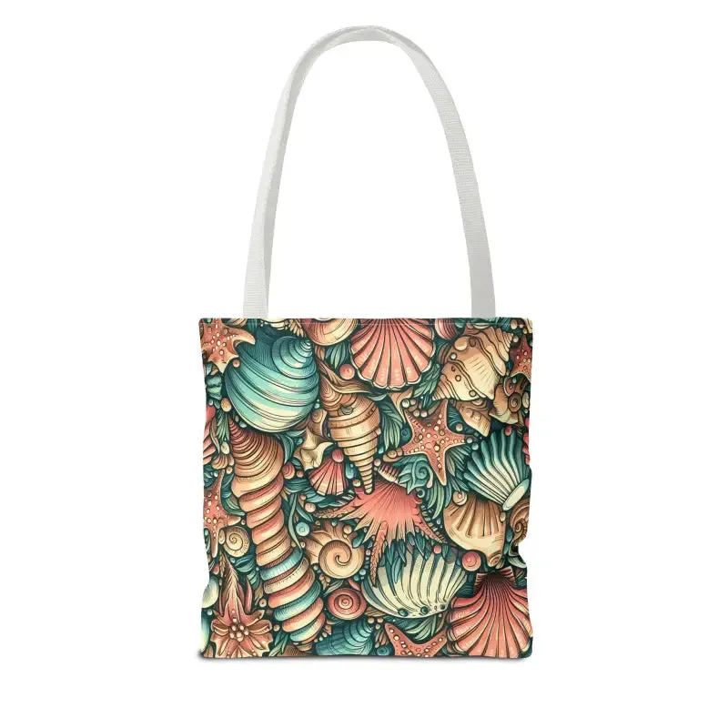 Seashells Tote Bag with Chic Black Cotton Handles