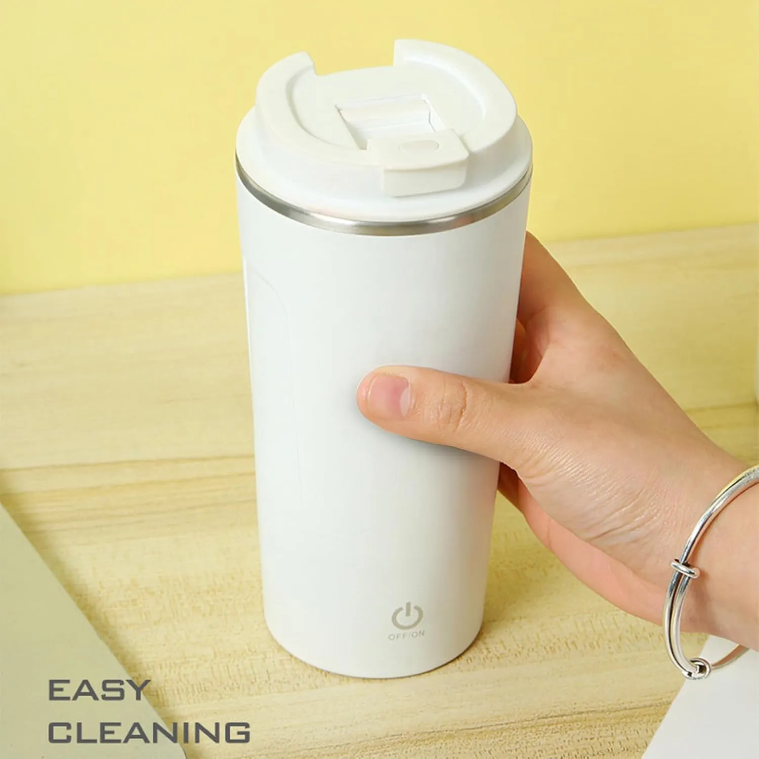 Self Stirring Coffee Mug, Rechargeable Stainless Steel Auto Mixing Cup with Lid, 400ml IP6 Waterproof Coffee Stirring Cup, Rechargeable Self Mixing Cup for Office Car Home Use, White
