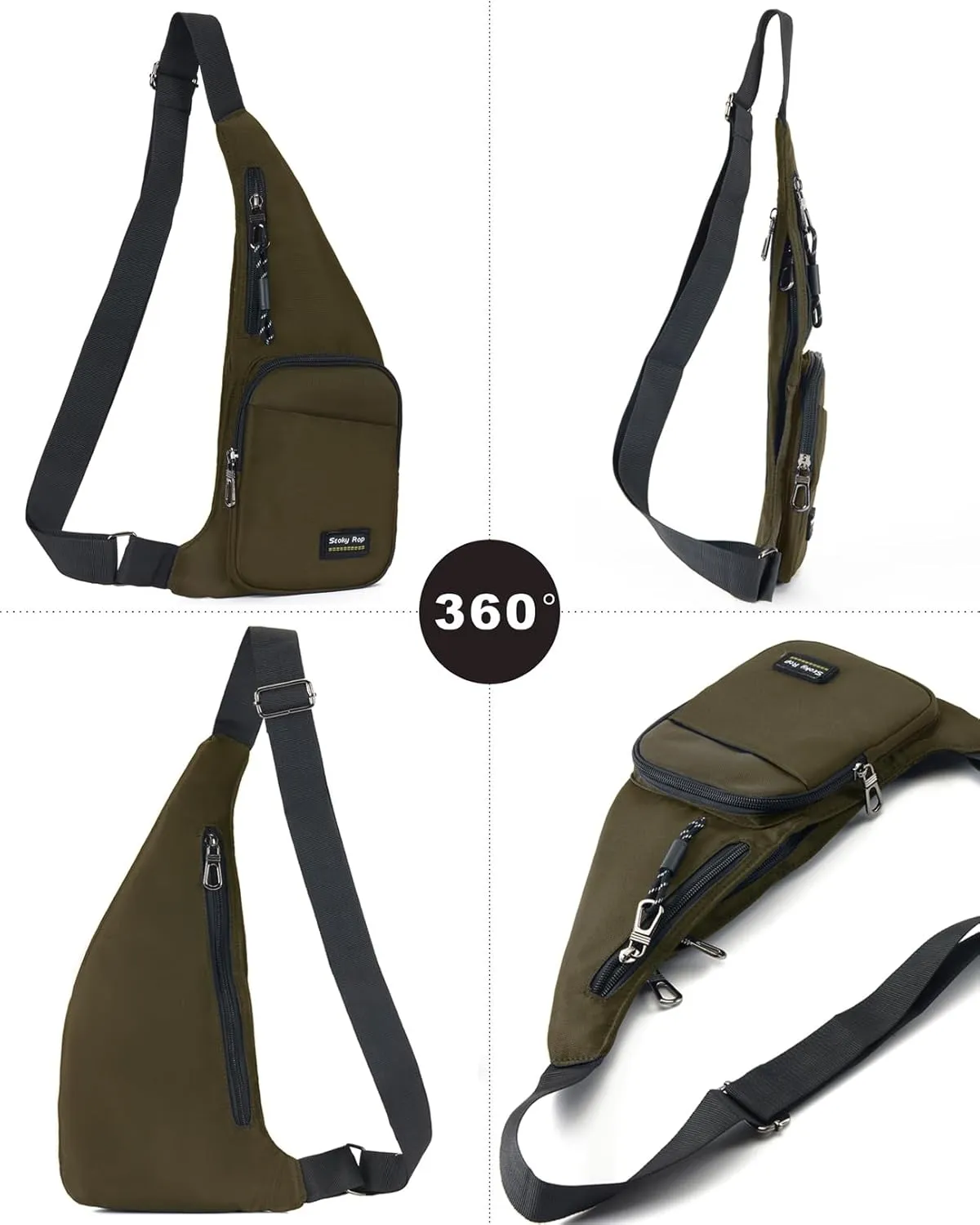 Seoky Rop Sling Bag for Men Women Slim Personal Purse Pocket Small Anti-Thief Crossbody Chest Bag for Travel Hiking Army Green