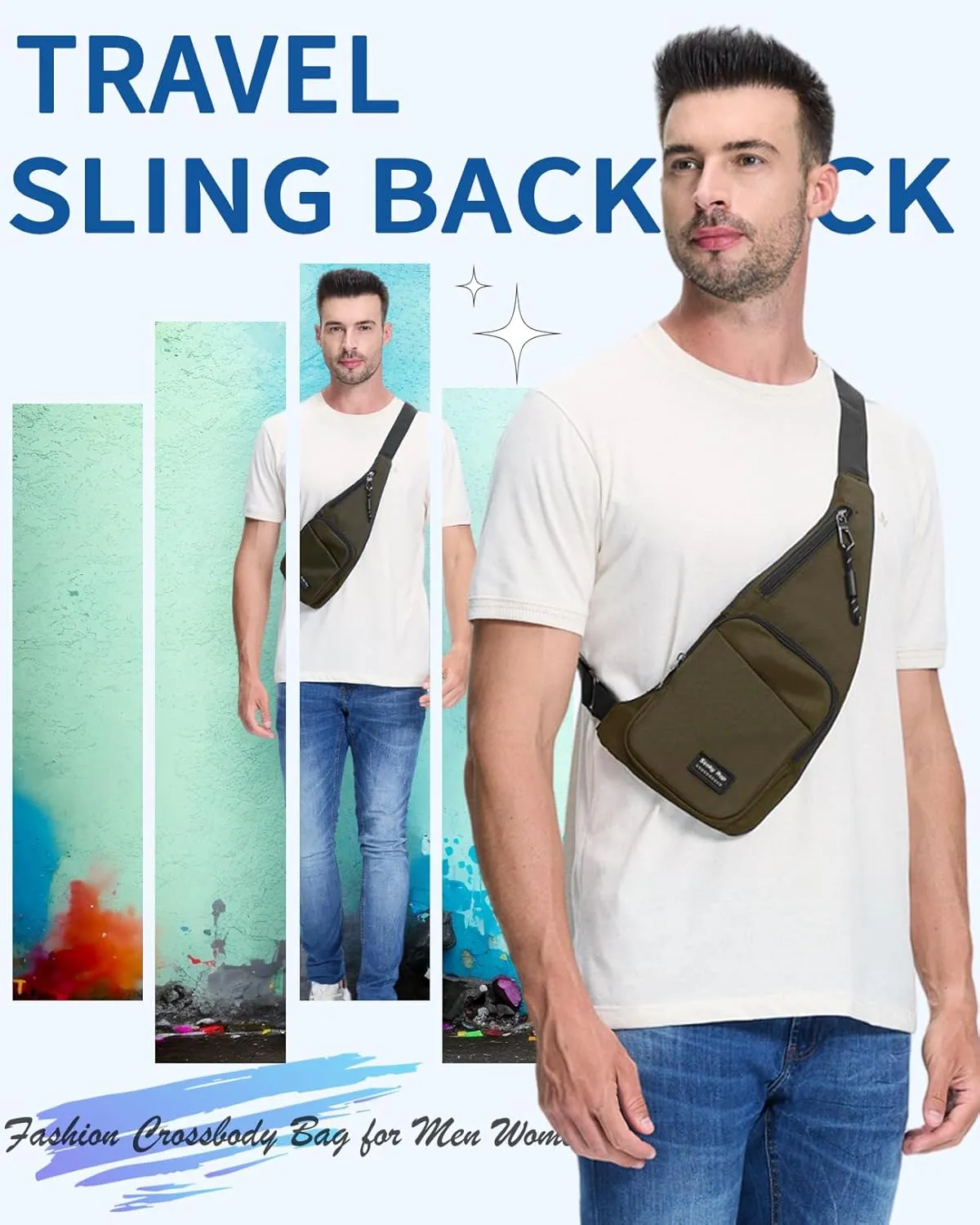 Seoky Rop Sling Bag for Men Women Slim Personal Purse Pocket Small Anti-Thief Crossbody Chest Bag for Travel Hiking Army Green