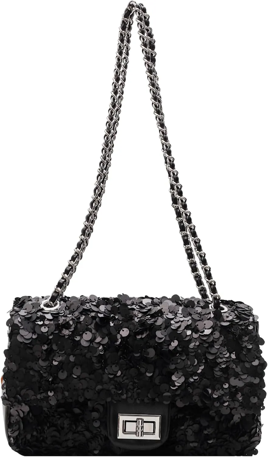 Sequin Crossbody Bags for Women Small Handbags Shinny Shoulder Bag Purse Evening Bag Satchels with Chain Strap
