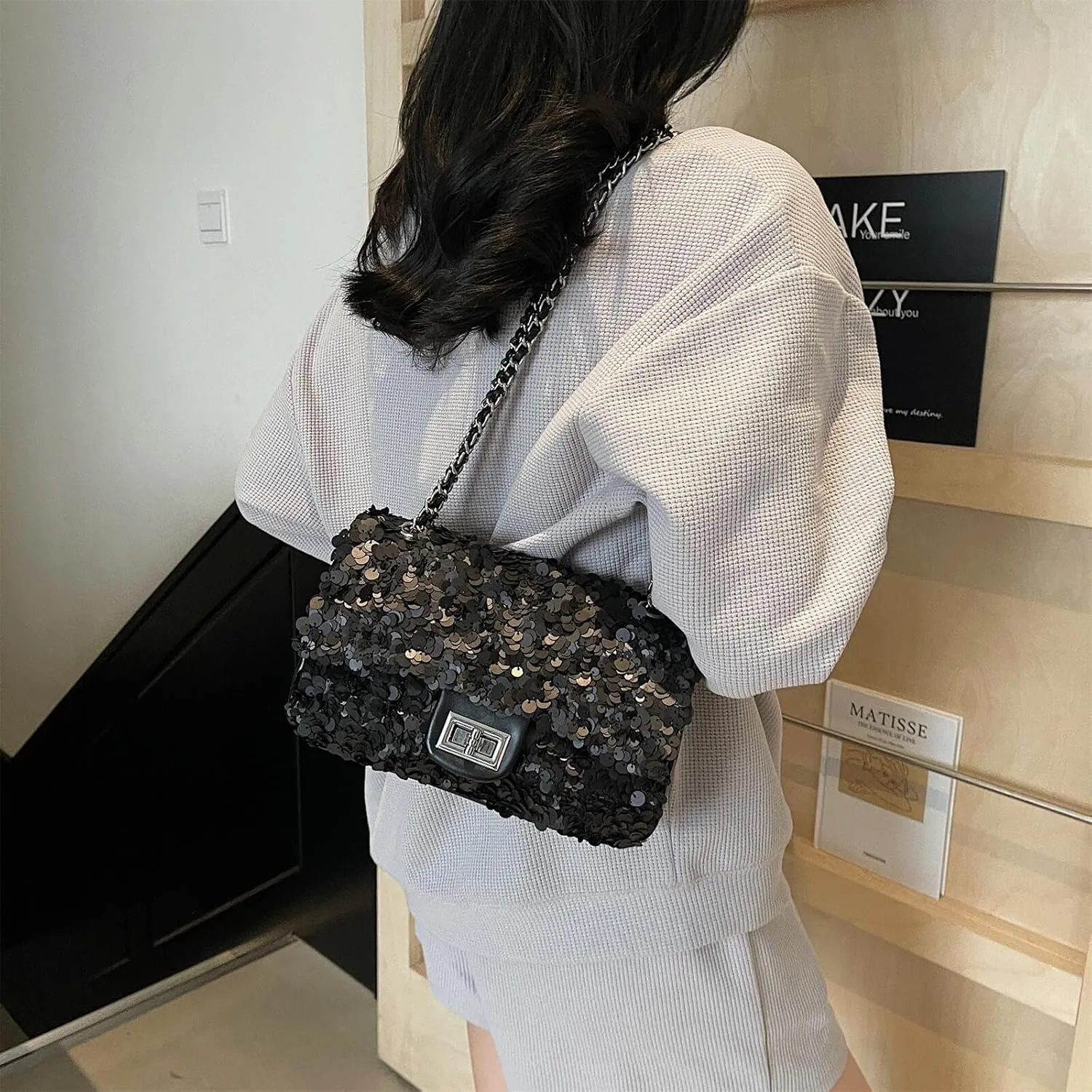Sequin Crossbody Bags for Women Small Handbags Shinny Shoulder Bag Purse Evening Bag Satchels with Chain Strap