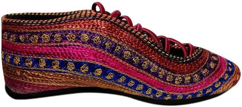 SETHANI Arts Fabric Embroidered Jutis in Multi Color 8.5