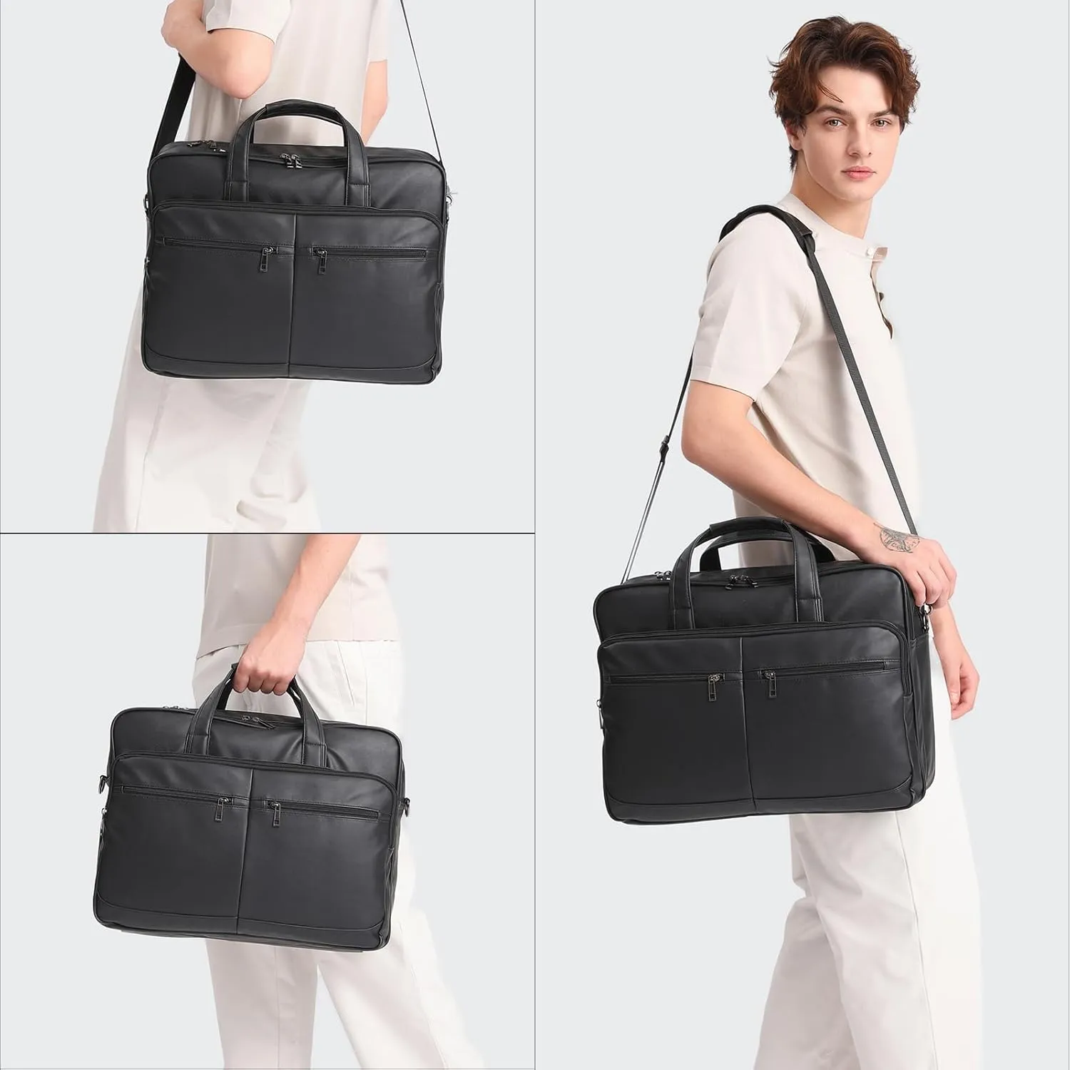 seyfocnia Men’s Leather Messenger Bag, 15.6 Inch 17.3 Inch Laptop Briefcase Satchel Computer Shoulder Bag Business Handbag