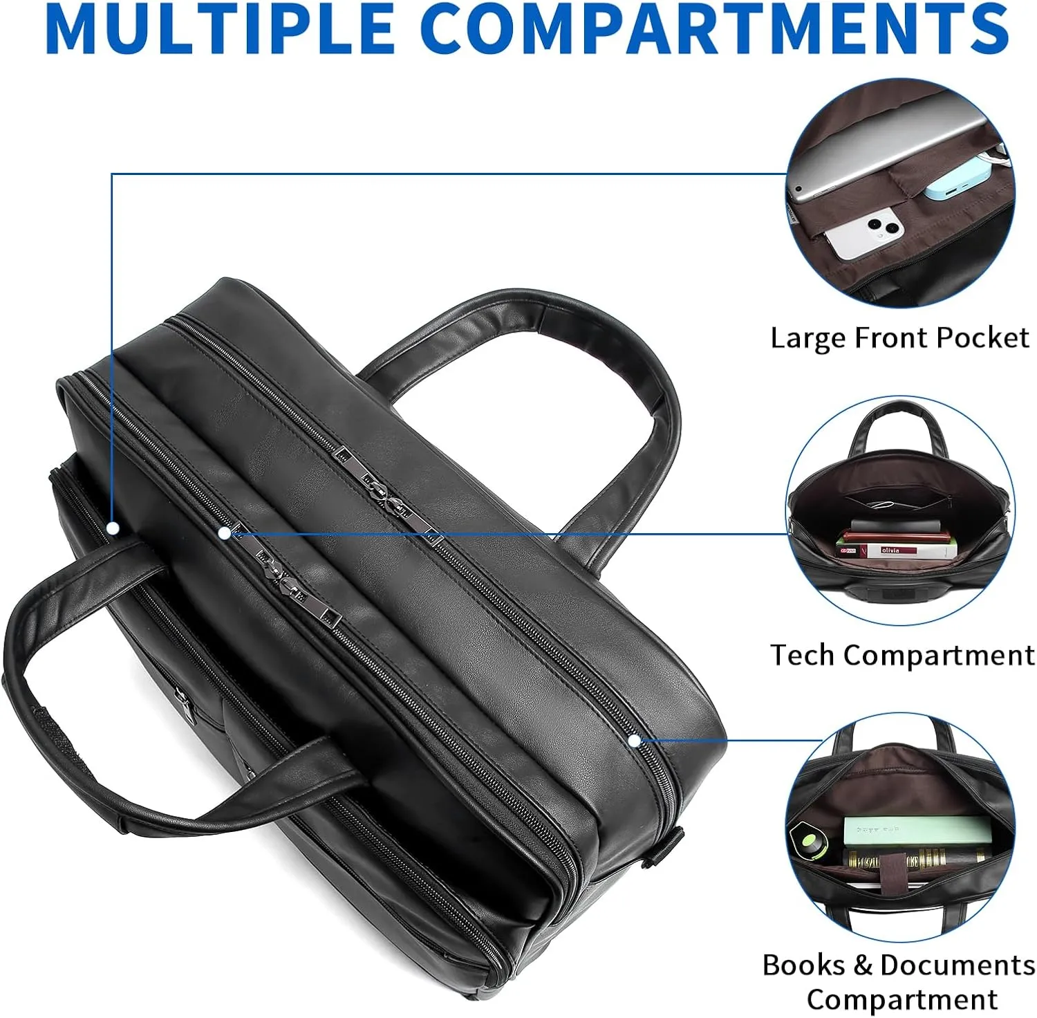seyfocnia Men’s Leather Messenger Bag, 15.6 Inch 17.3 Inch Laptop Briefcase Satchel Computer Shoulder Bag Business Handbag