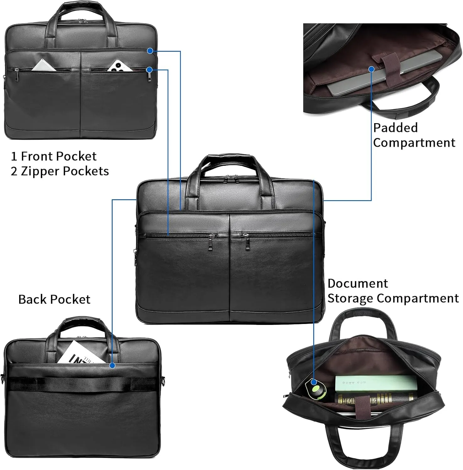 seyfocnia Men’s Leather Messenger Bag, 15.6 Inch 17.3 Inch Laptop Briefcase Satchel Computer Shoulder Bag Business Handbag