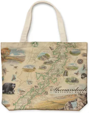 Shenandoah National Park Map Canvas Tote Bag with Handles, Cloth Grocery Shopping Bag, Reusable & Eco-friendly Bag, 100% Cotton, Washable, 18 wide x 15 tall