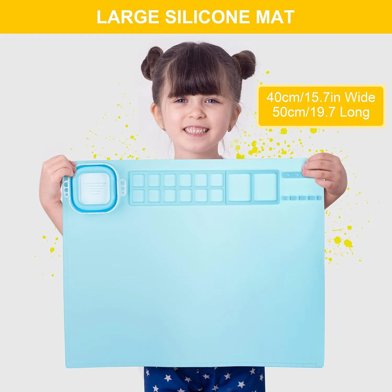 Silicone Art Mat with Cup, Painting Mat for Crafts Resin Casting, Artist Mat with Pen Holders for Kids Gift, Clay, DIY Creations and Play Doh, Christmas Gifts Box (Blue)