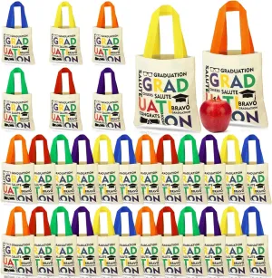 Silkfly 24 Pieces Graduation Tote Bags Bulk Mini Canvas Grad Tote Bags Graduation Gift for Kids Kindergarten Preschool Grad Party Favor