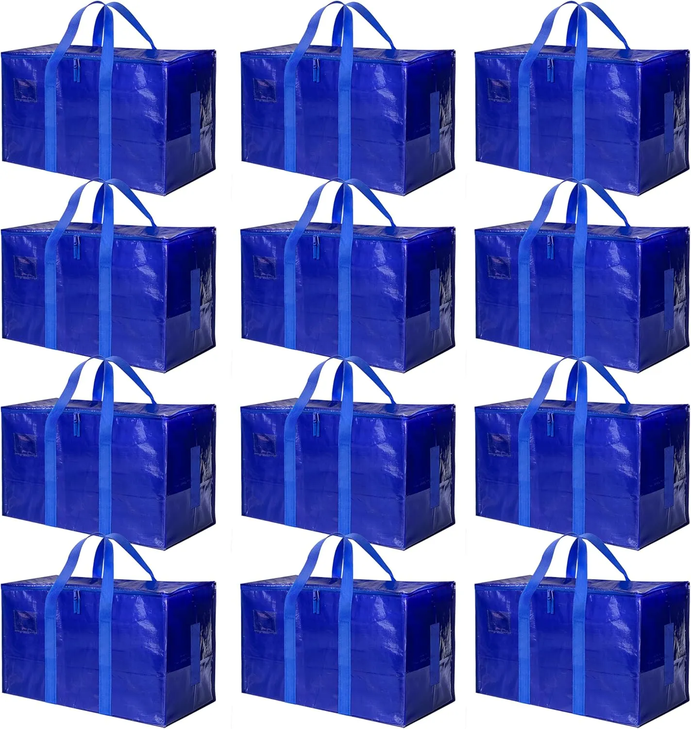 Simple Deluxe 12 Pack Extra Large Moving Bags with Lids, Reinforced Handles and Zippers, Heavy Duty Storage Tote For Moving Travel Camping Space Saving, Blue