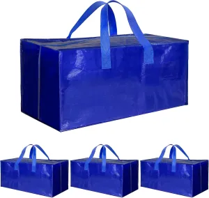 Simple Deluxe 4 Pack Extra Large Moving Bags with Backpack Straps, Strong Handles/Zippers, Heavy Duty Storage Tote for Moving Travel Camping Space Saving, Blue