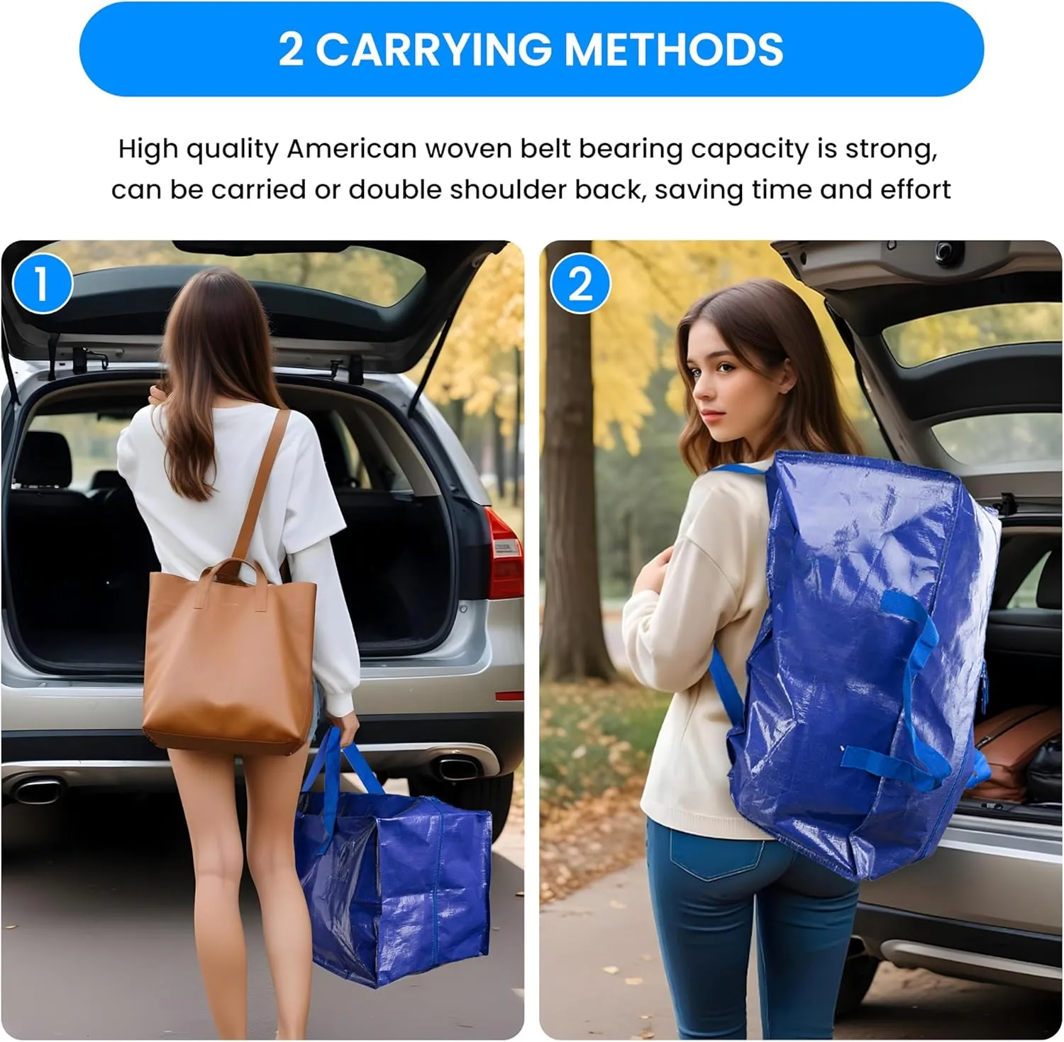 Simple Deluxe 4 Pack Extra Large Moving Bags with Backpack Straps, Strong Handles/Zippers, Heavy Duty Storage Tote for Moving Travel Camping Space Saving, Blue