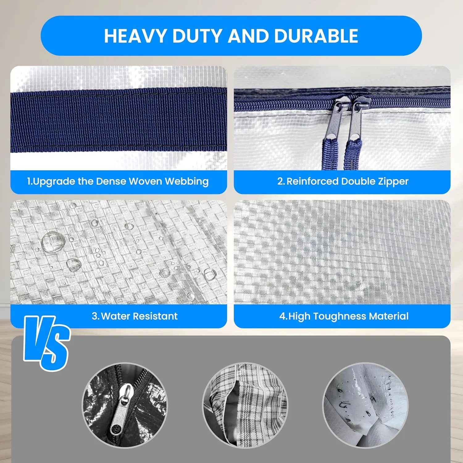 Simple Deluxe 6 Pack Extra Large Moving Bags with Backpack Straps, Strong Handles/Zippers, Heavy Duty Storage Tote For Moving Travel Camping Space Saving, White