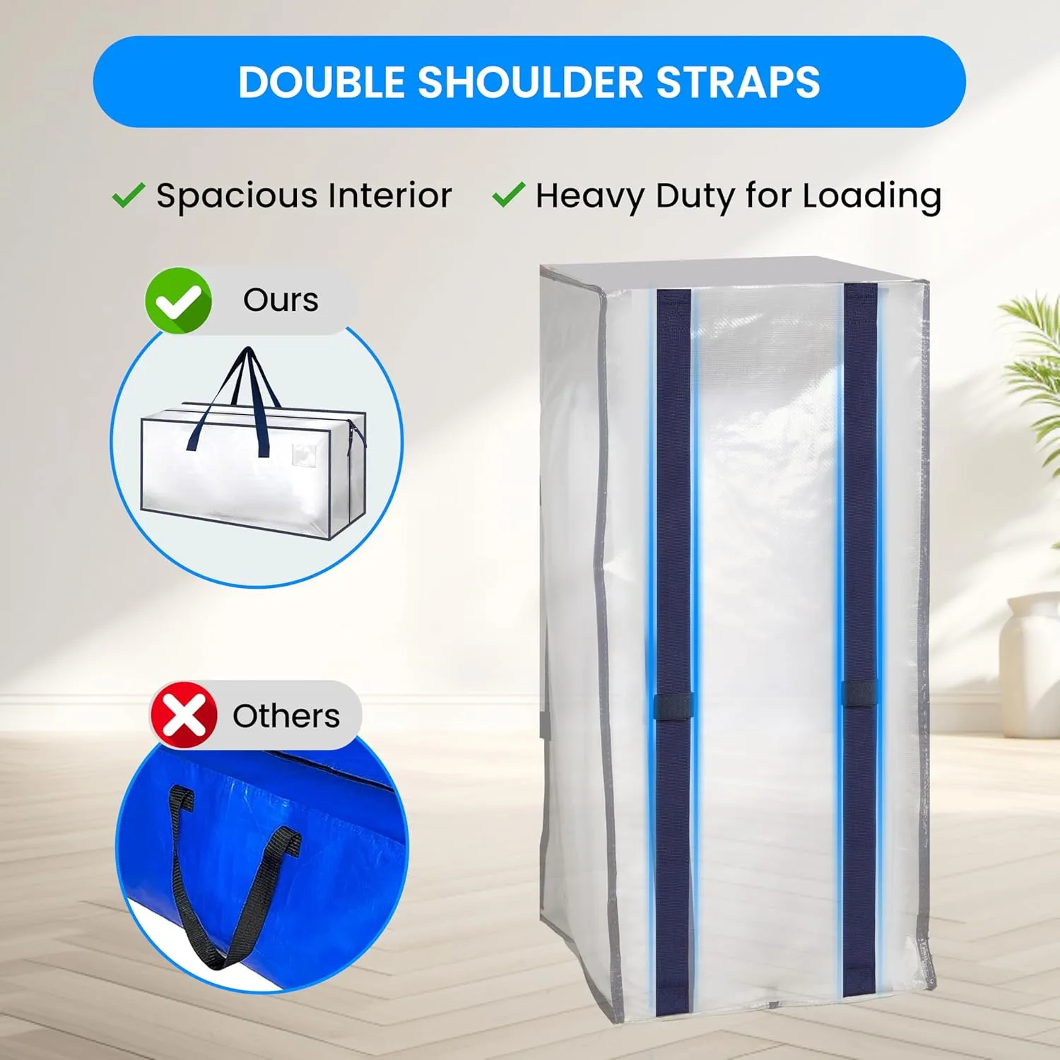 Simple Deluxe 6 Pack Extra Large Moving Bags with Backpack Straps, Strong Handles/Zippers, Heavy Duty Storage Tote For Moving Travel Camping Space Saving, White