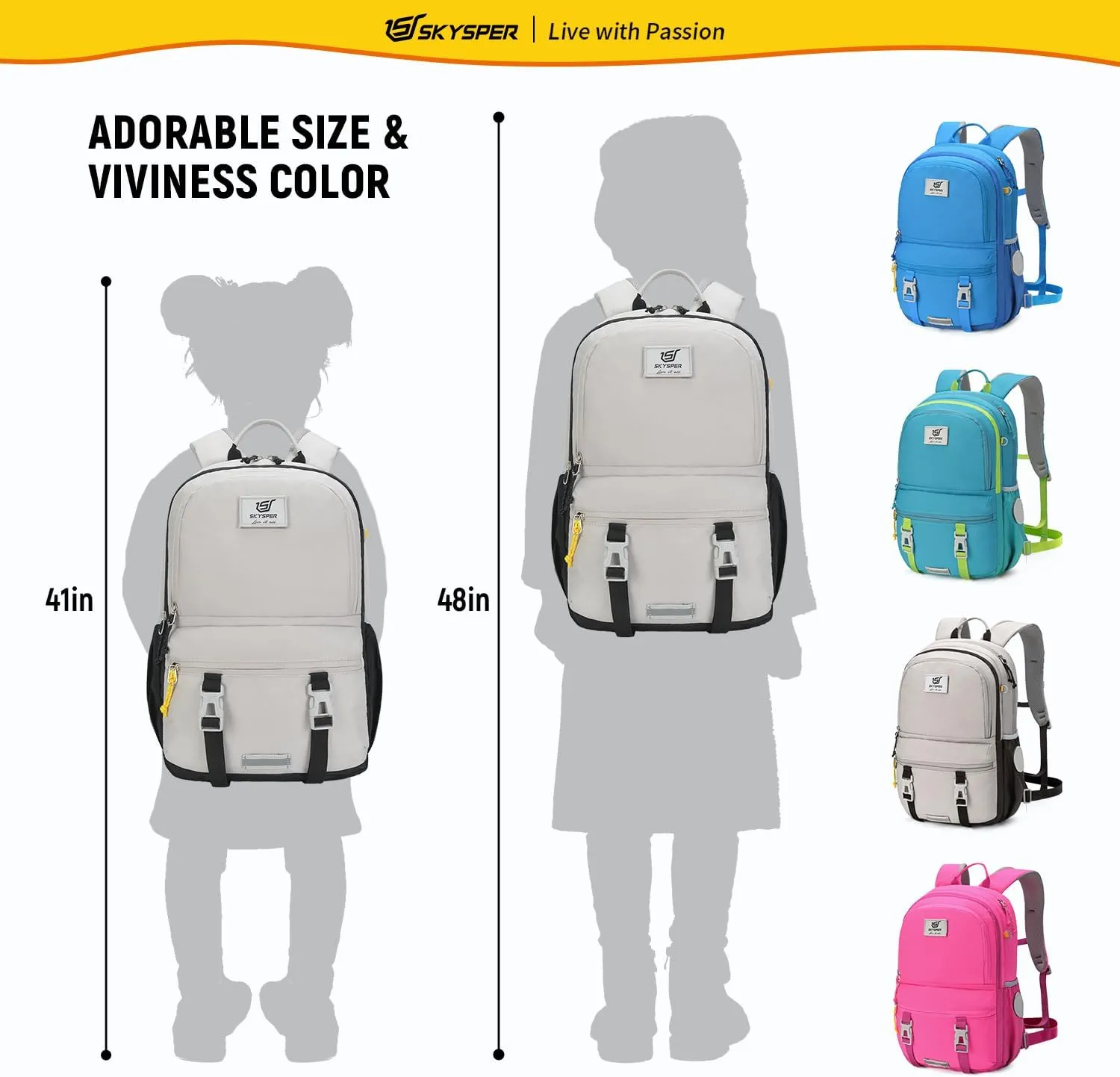 SKYSPER Kids Backpack - 18L School Backpacks Girls Multi-compartment Travel Bags Boys Bookbag Teen with DIY Sticker