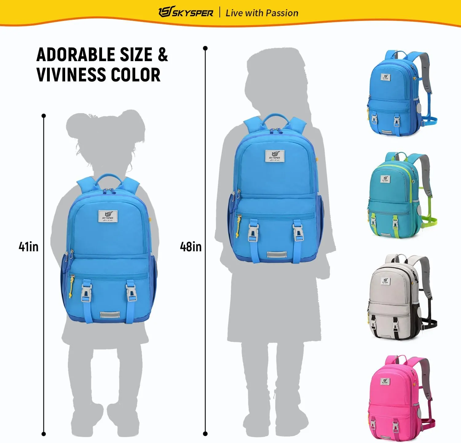 SKYSPER Kids Backpack - 18L School Backpacks Girls Multi-compartment Travel Bags Boys Bookbag Teen with DIY Sticker