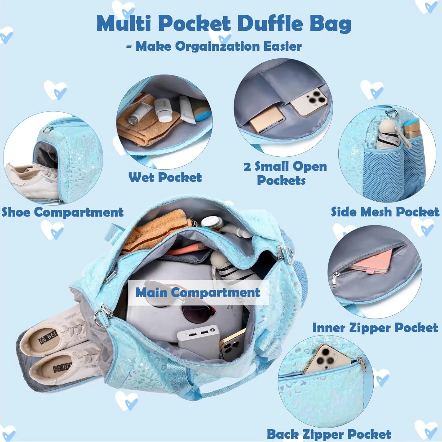 Sleepover Bags for Girls, Soft Plush Dance Duffle Bag with Wet & Shoe Compartments for Girls, Water Resistant Ballet Sport Travel Gym Bag Overnight Sleepover Bags for Girls Boys