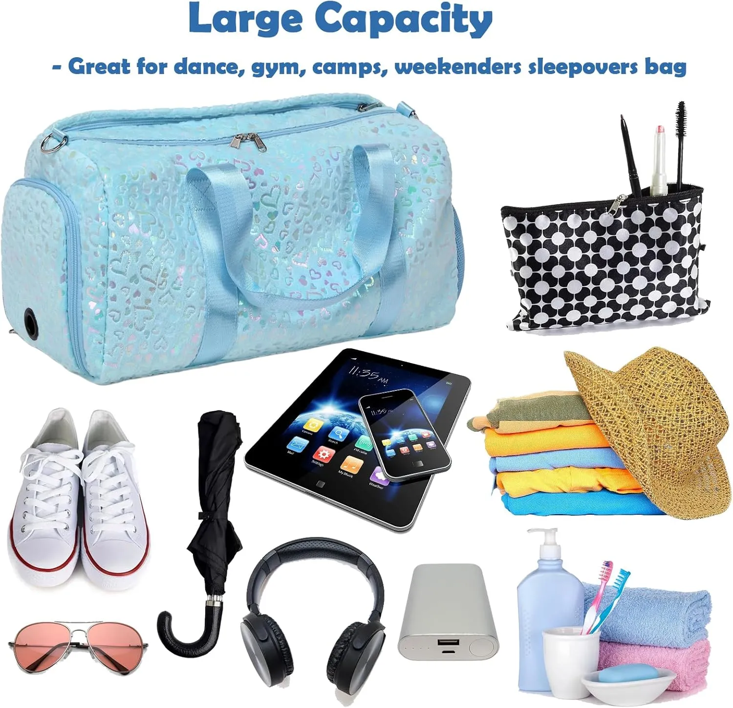 Sleepover Bags for Girls, Soft Plush Dance Duffle Bag with Wet & Shoe Compartments for Girls, Water Resistant Ballet Sport Travel Gym Bag Overnight Sleepover Bags for Girls Boys