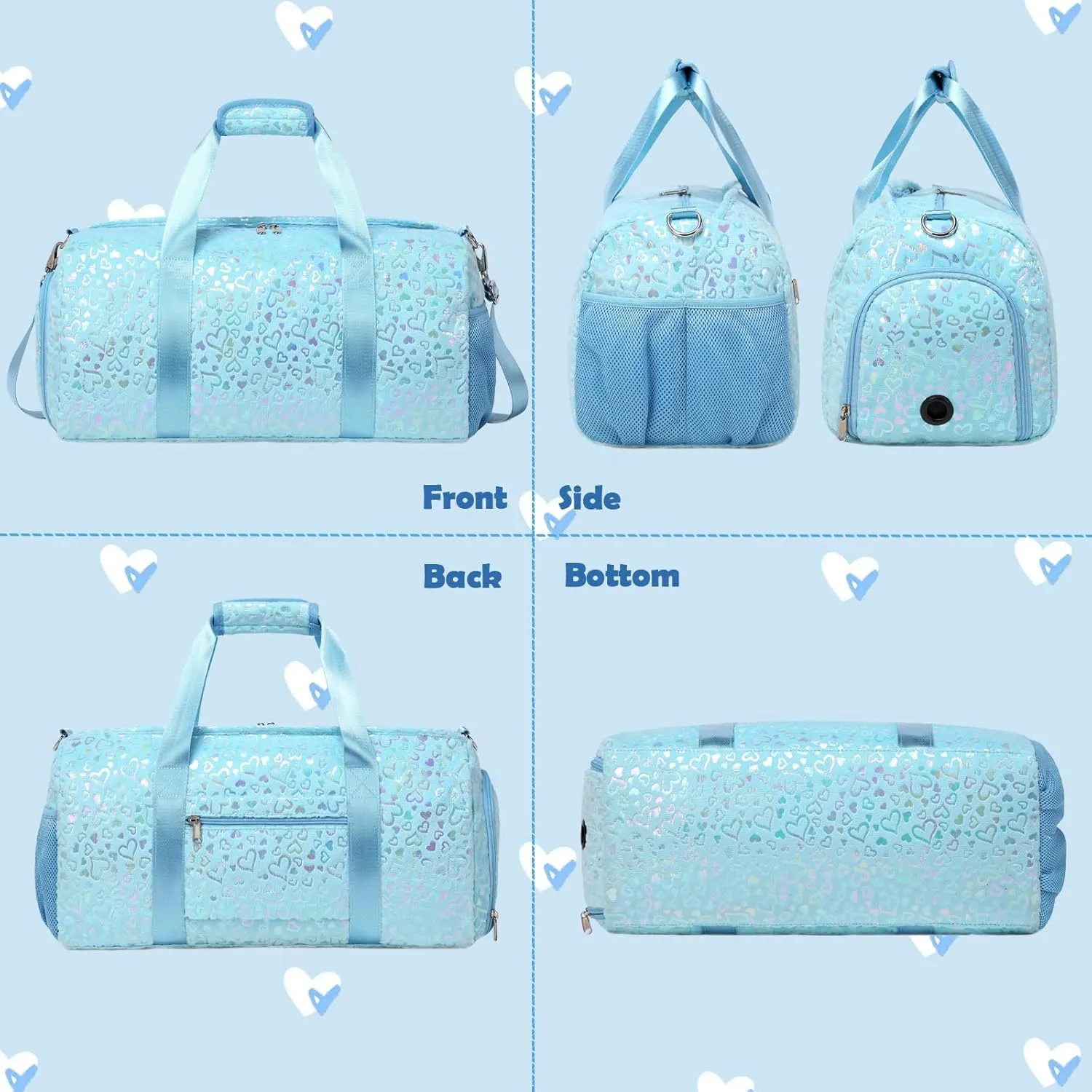 Sleepover Bags for Girls, Soft Plush Dance Duffle Bag with Wet & Shoe Compartments for Girls, Water Resistant Ballet Sport Travel Gym Bag Overnight Sleepover Bags for Girls Boys
