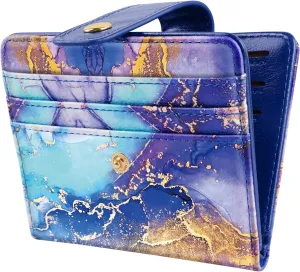 Slim Bifold Wallet RFID Credit Card Wallet Small Cute Card Holder for Women, Blue Painting