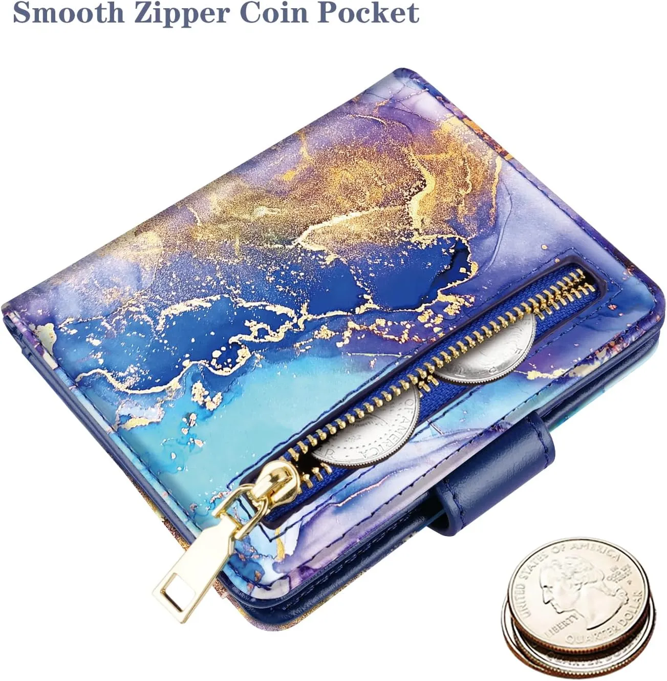 Slim Bifold Wallet RFID Credit Card Wallet Small Cute Card Holder for Women, Blue Painting