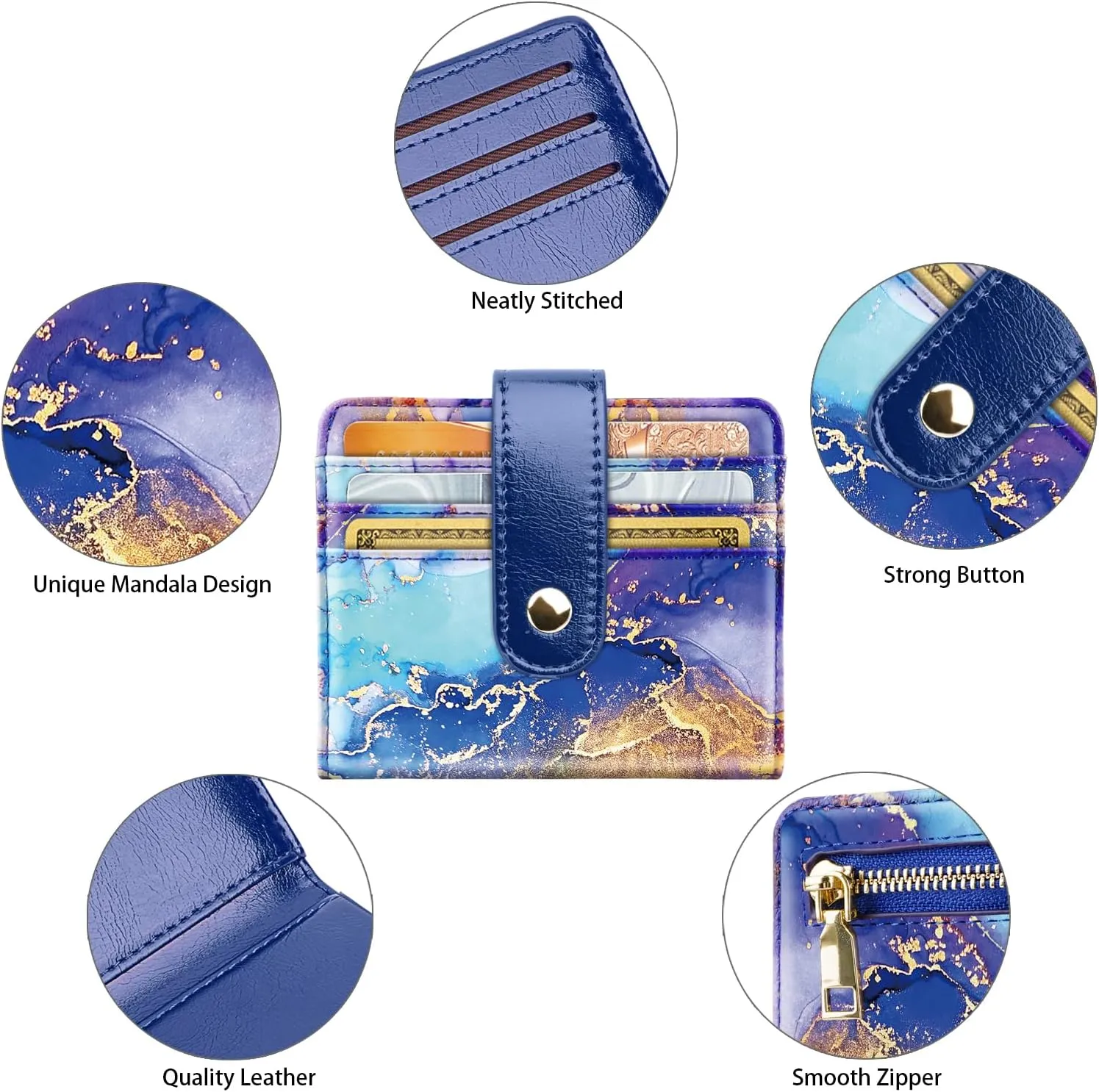Slim Bifold Wallet RFID Credit Card Wallet Small Cute Card Holder for Women, Blue Painting