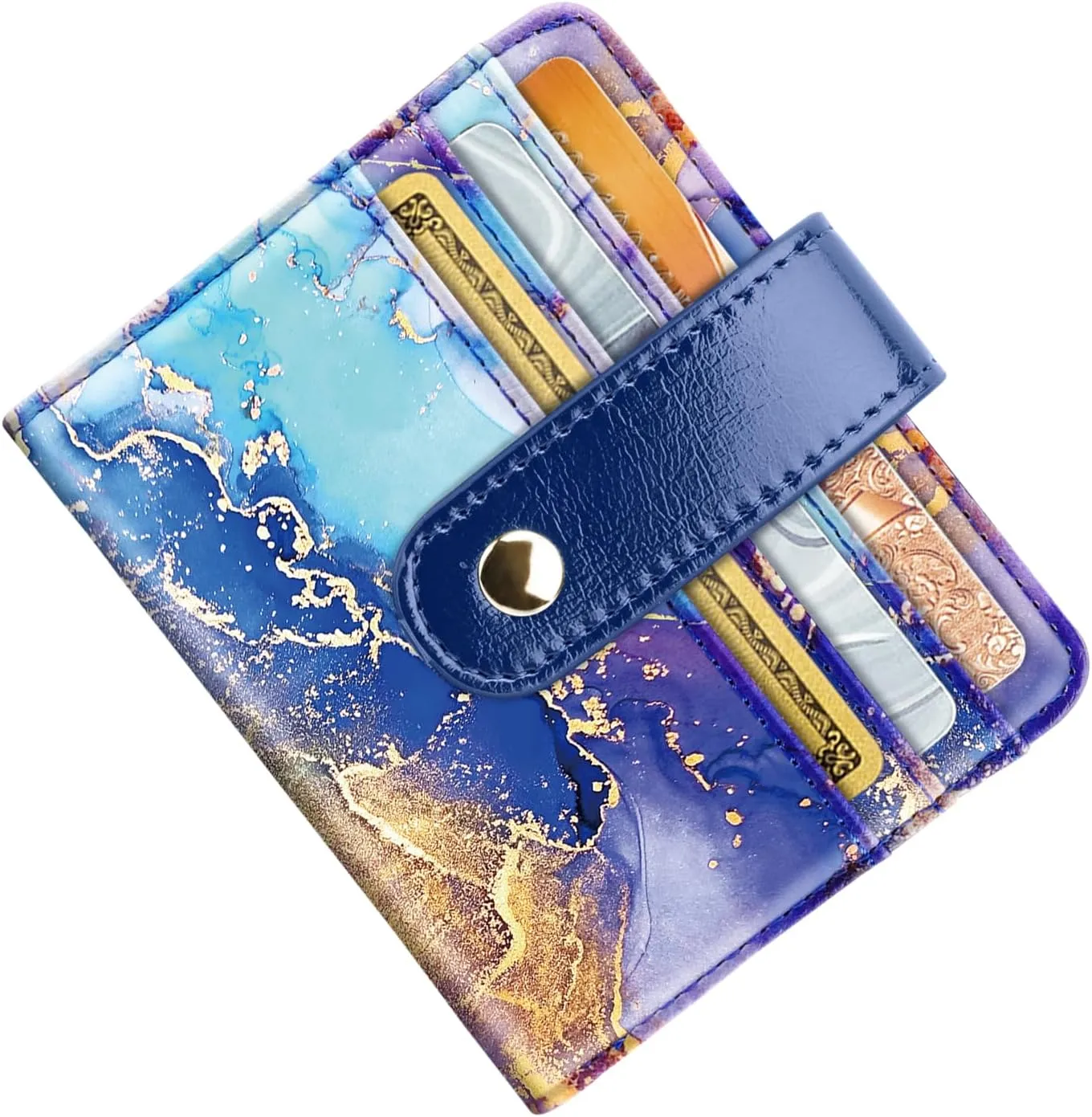 Slim Bifold Wallet RFID Credit Card Wallet Small Cute Card Holder for Women, Blue Painting