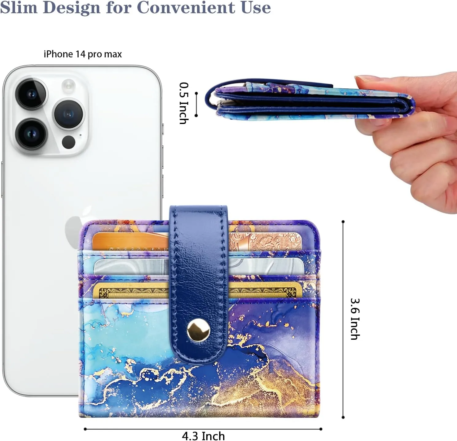 Slim Bifold Wallet RFID Credit Card Wallet Small Cute Card Holder for Women, Blue Painting