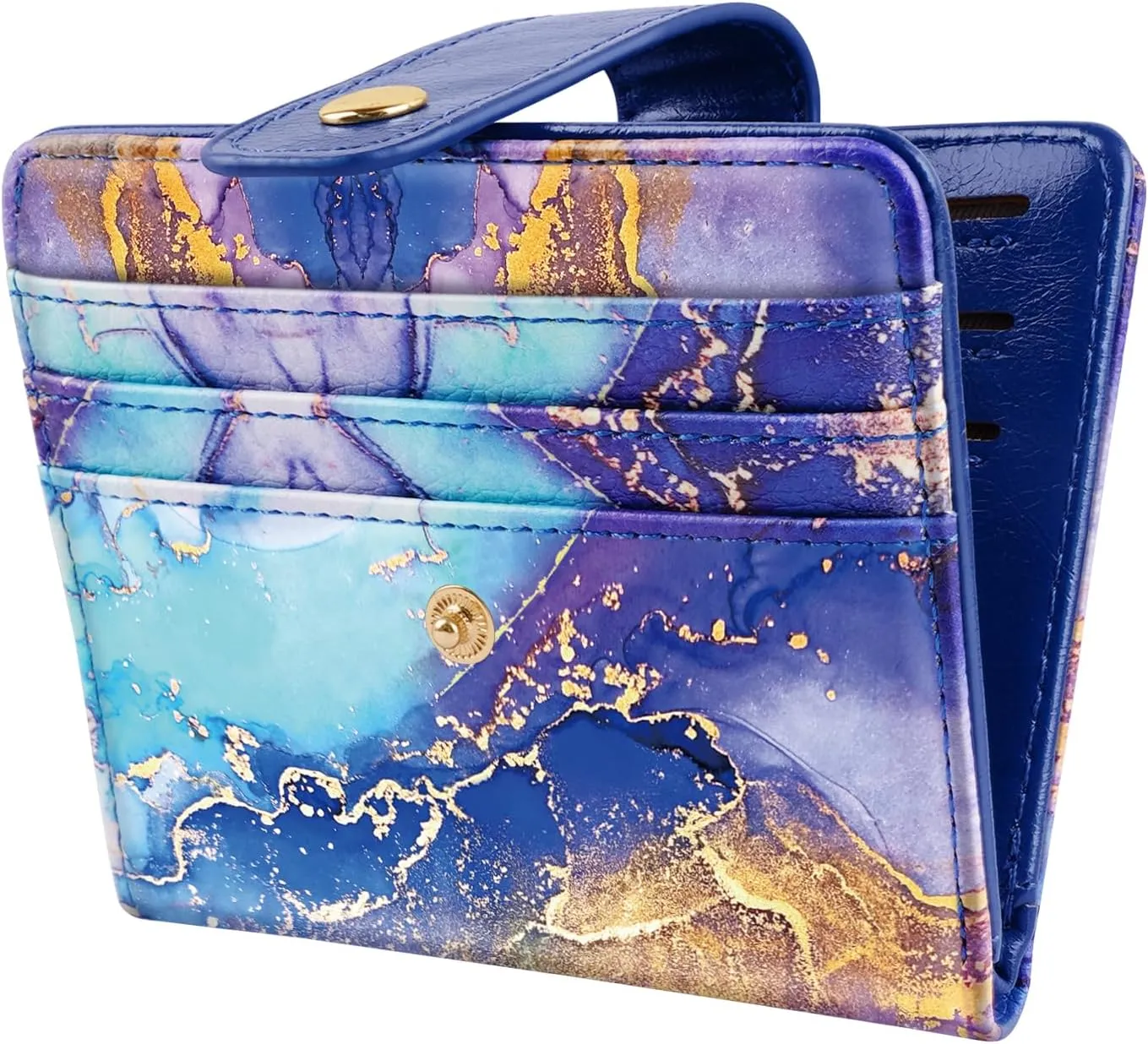 Slim Bifold Wallet RFID Credit Card Wallet Small Cute Card Holder for Women, Blue Painting