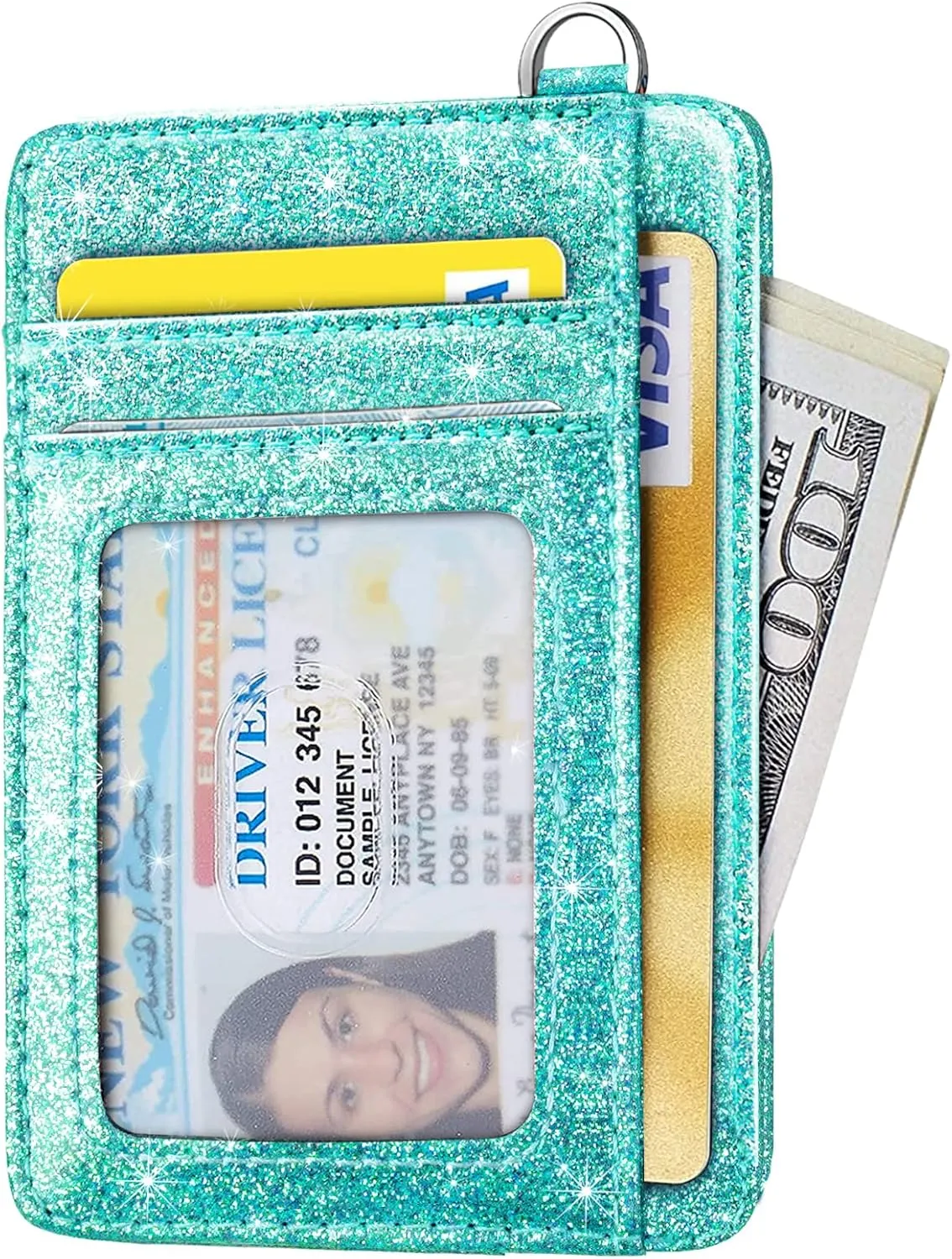 Slim Front Pocket Wallet RFID ID Card Holder Cute Small Wallet with Keychian for Women