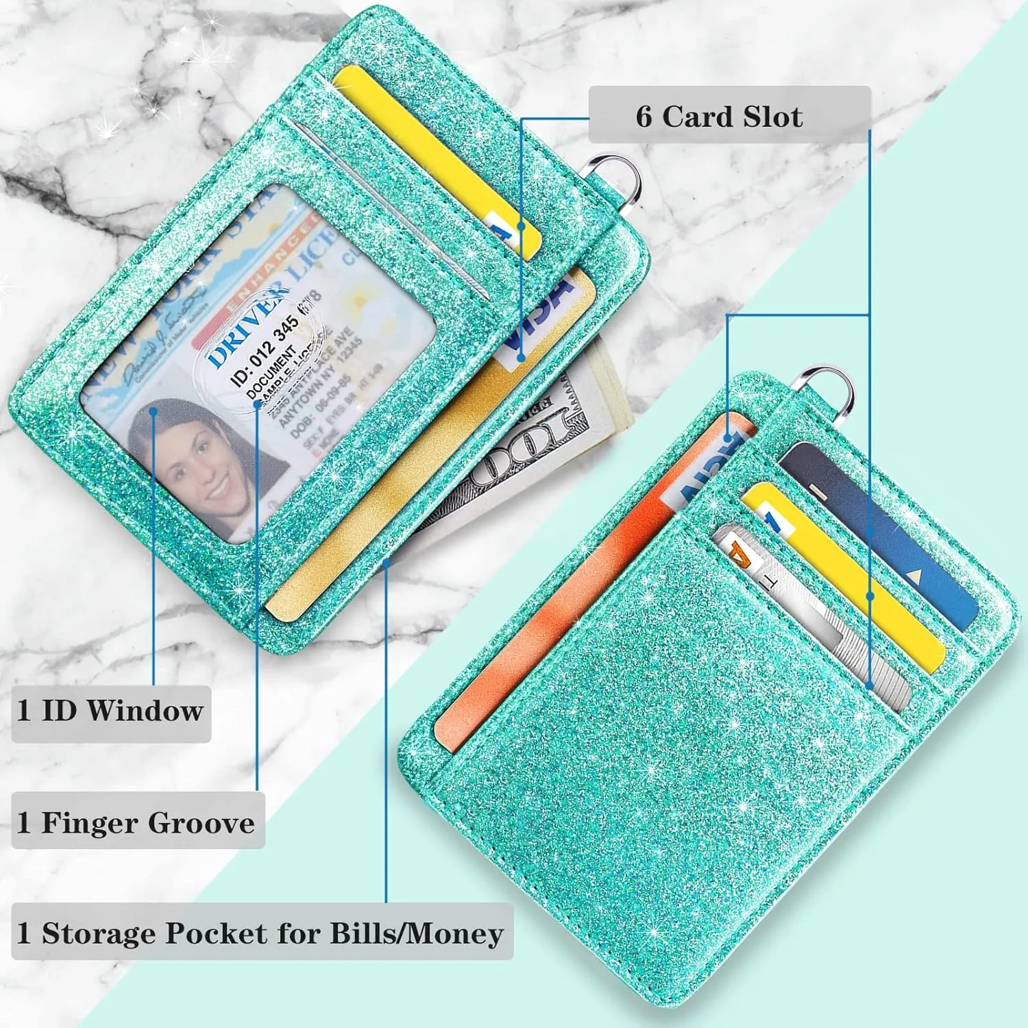 Slim Front Pocket Wallet RFID ID Card Holder Cute Small Wallet with Keychian for Women