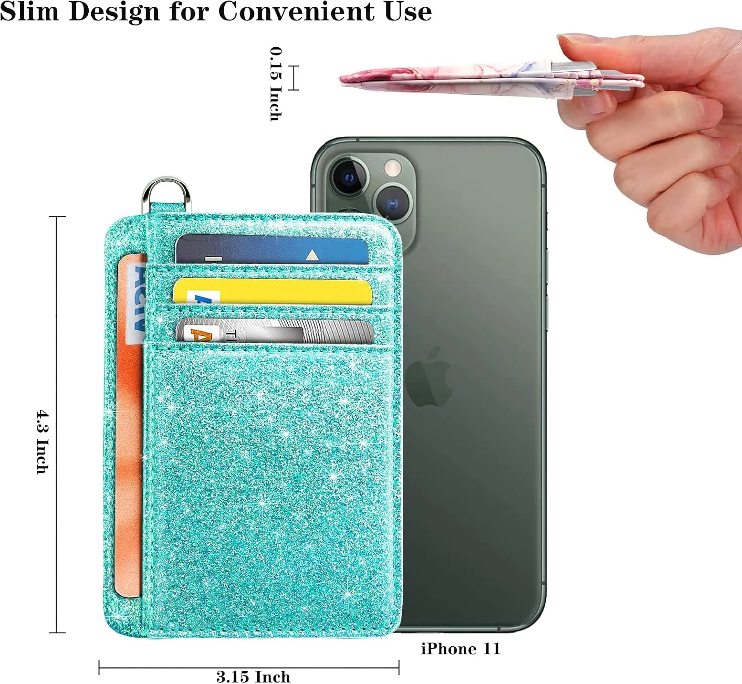 Slim Front Pocket Wallet RFID ID Card Holder Cute Small Wallet with Keychian for Women