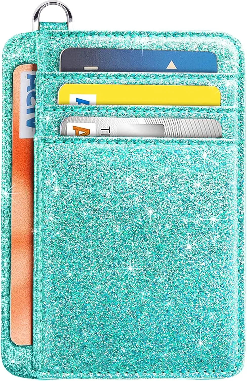 Slim Front Pocket Wallet RFID ID Card Holder Cute Small Wallet with Keychian for Women