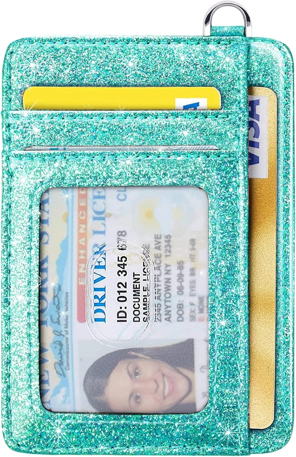 Slim Front Pocket Wallet RFID ID Card Holder Cute Small Wallet with Keychian for Women