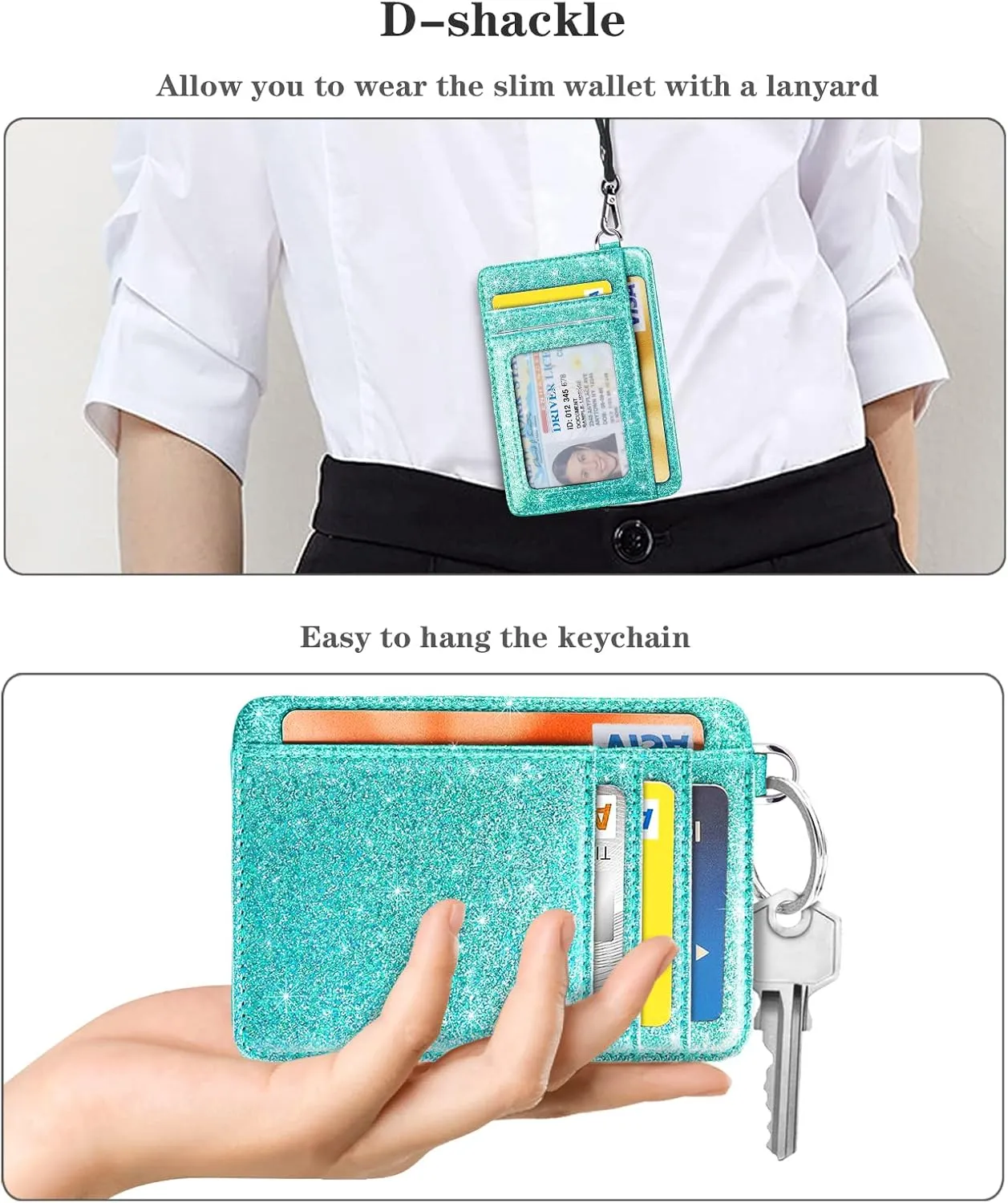 Slim Front Pocket Wallet RFID ID Card Holder Cute Small Wallet with Keychian for Women