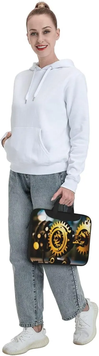 Slim Laptop Case with Strap Laptop Tote Bag Computer Messenger Bag Travel Essentials - Gold Mechanical Discs